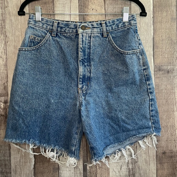Vintage 80s Banana Republic Safari High Rise Cutoff Jean Shorts Med Wash Sz 10 - Picture 1 of 8